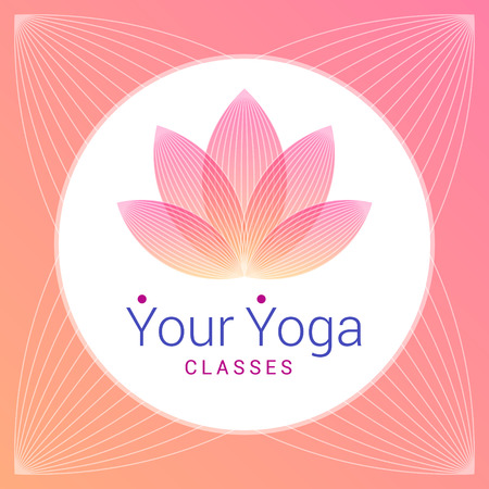 Colorful five-petals Lotus flower as symbol of yoga. Sample text - Your Yoga classes. Vector illustration for yoga event, school, club, web.のイラスト素材