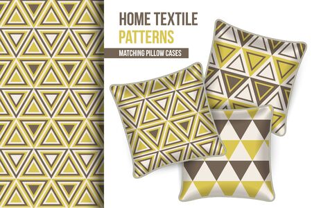 Pattern and Set of 3 matching decorative throw pillows with this pattern applied.  Vector illustration.のイラスト素材