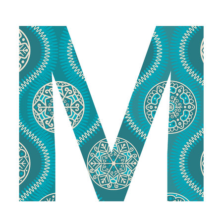 One patterned letter M. Full patterned alphabet, ABC - see in my portfolio. Vector illustration.のイラスト素材