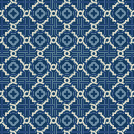 Tangled modern pattern, based on traditional oriental arabic patterns - arabesque with quatreifoils. Seamless vector background. Plain colors - easy to recolor.のイラスト素材