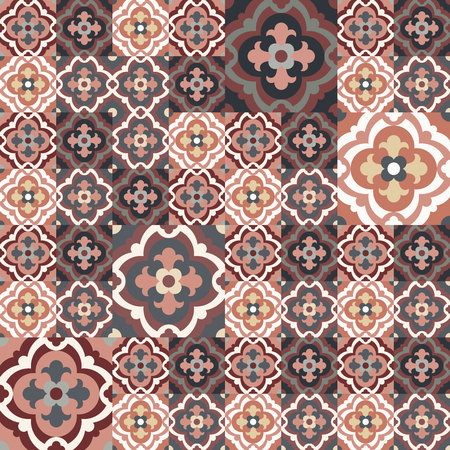 Floor tiles - seamless vintage pattern with quatrefoils. Patchwork style pattern. Seamless vector background. Plain colors - easy to recolor.のイラスト素材
