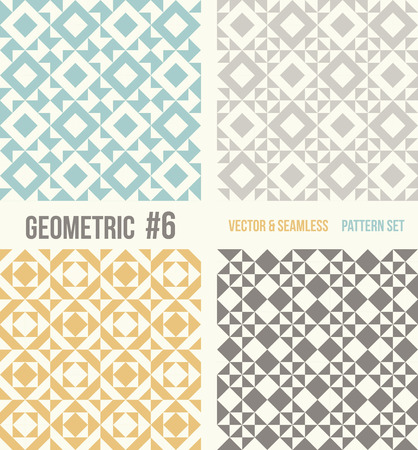 Set of four geometric patterns. Collection of different abstract patterns, number 6. Teal, yellow and grey, dark gray backgrounds. Simple colors - easy to recolor. Seamless vector background.のイラスト素材