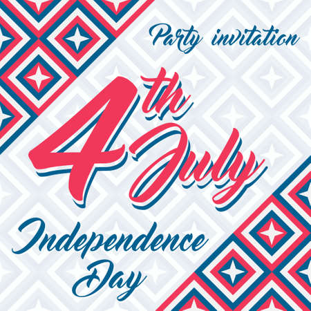 American Independence day 4 th july. Vector illustration. Abstract red-blue-white geometric background with stars and light rays. Lettering 4th July, Independence Day.のイラスト素材