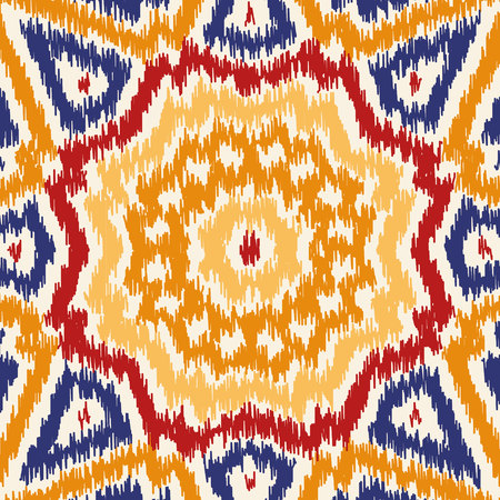 Seamless geometric pattern, based on ikat fabric style. Vector illustration.のイラスト素材