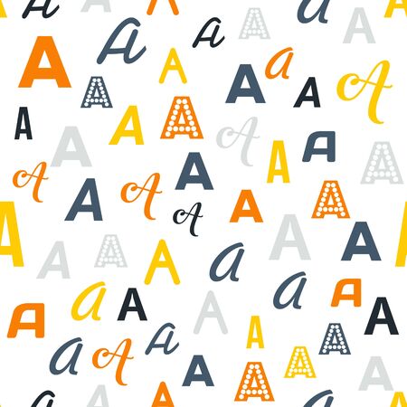 Seamless vector pattern - different letters A. Colorful school pattern for children. Multicolor background for kids.のイラスト素材