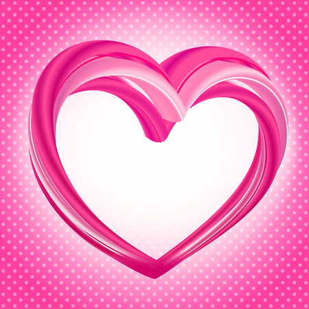 Valentines Day background, abstract pink heart shape on bright pink and white polka dot pattern. Vector illustration.のイラスト素材