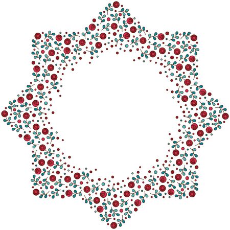 Patterned floral frame. Moroccan pattern design. Eight-ray star. Vector illustration. Moorish mosaic in multicolor on white background. Small flowers in octagon star shape.のイラスト素材