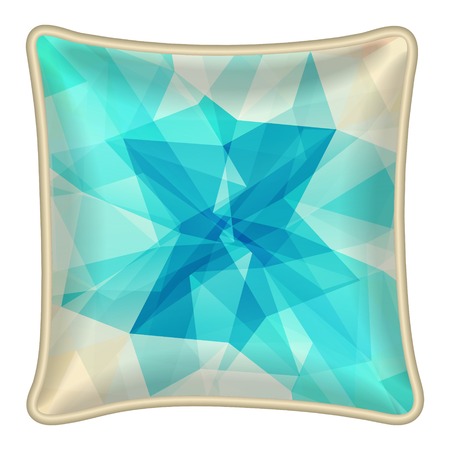 Interior design element: Decorative pillow with patterned pillowcase (abstract geometric polygon). Isolated on white. Vector illustration.のイラスト素材