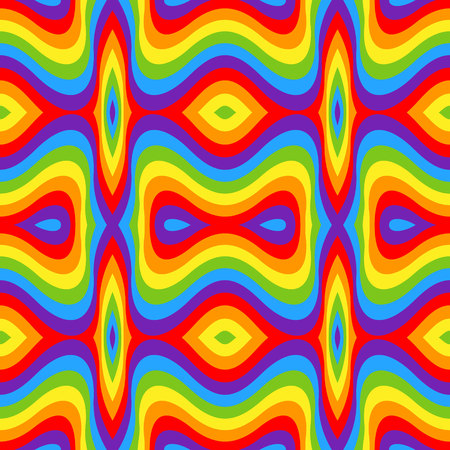 Rainbow opt art background. Seamless vector pattern. LGBT colors. Abstract geometric striped pattern. Vector illustration. Wavy pattern.のイラスト素材