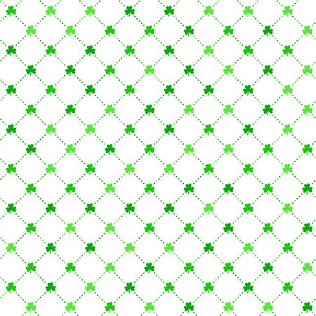 Bright green clover leaves, seamless lattice pattern. Minimal vector background. Flat illustration of clover icon. St Patrick background.のイラスト素材