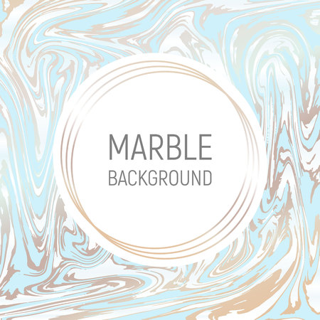 Abstract background, vector marble texture imitation. Marbleized pattern vector. Wedding invitation template with liquid suminagashi ebru ink background. Pastel blue marbling and gold texture effect.のイラスト素材
