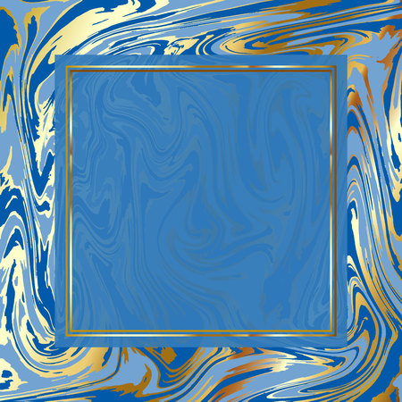Abstract background, vector marble texture imitation. Marbleized pattern vector. Wedding invitation template with liquid ink background. Navy blue and gold streaks marble texture effect.のイラスト素材