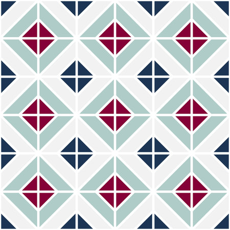 Simple floor tile pattern, abstract geometric seamless background. Portuguese ceramic tiles vector illustration.のイラスト素材