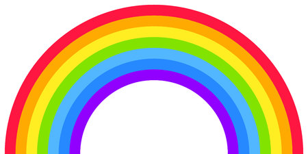 Rainbow arc shape, half circle, bright spectrum colors, colorful striped pattern. Vector illustration. Rainbow icon.のイラスト素材