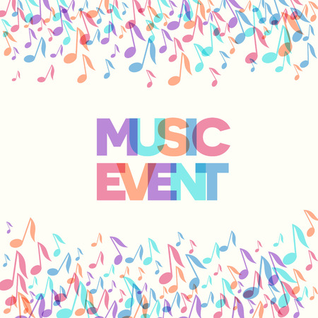 Colorful Music Event notes background. Random colored music festival poster design template. Vector Illustrationのイラスト素材