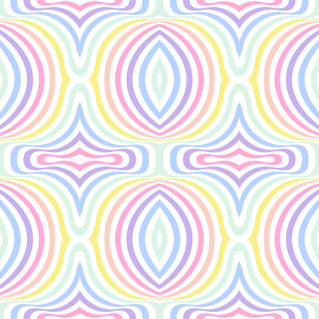 Geometric striped background, pastel rainbow spectrum colors. LGBTQ colors. Abstract geometric striped seamless pattern, rainbow stripes. Vector illustration. Colorful wave, wavy LGBT flag.のイラスト素材