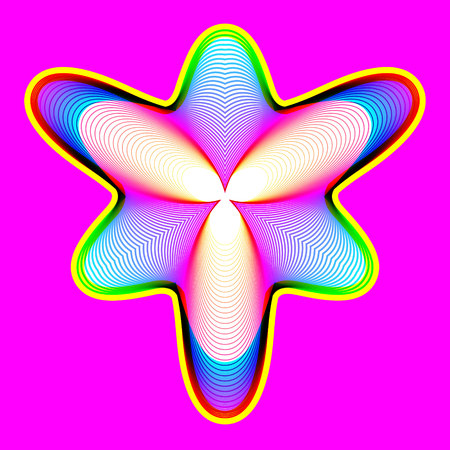 Fantastic neon flower icon, abstract shape with lots of blending lines and gradient color. Vector illustration. Bright neon 80s colors.のイラスト素材
