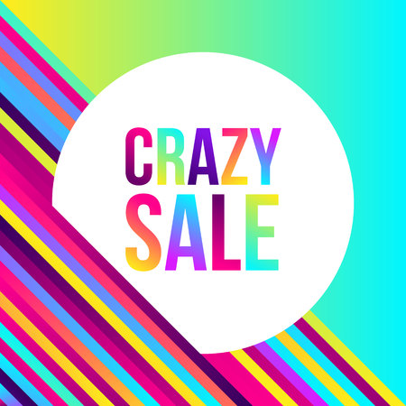 Crazy sale web banner, lots of colorful lines, frame for text. Vector illustration. Abstract geometric background 80s style, bright neon colors.のイラスト素材