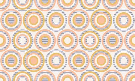 Abstract geometry in retro colors, geometric shapes geo pattern. Seamless vector pattern. Mustard yellow and coral pink background. Fashion fabric pattern design. Retro midcentury wallpapersのイラスト素材