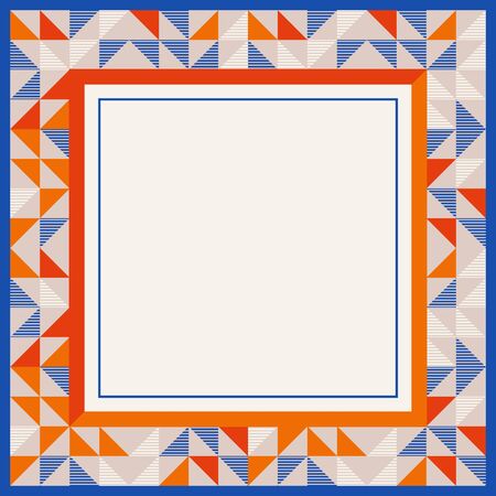 Square frame in red and blue colors. Abstract geometric background pattern, diamond geo shapes. Vector illustration. Bright colors kids background for banner, party poster template.のイラスト素材