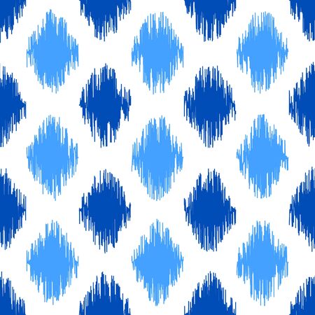 Uzbek ikat silk fabric pattern, indigo blue and white colors. Seamless geometric pattern, based on ikkat fabric style. Vector illustration. Carpet rug texture vector imitation.のイラスト素材