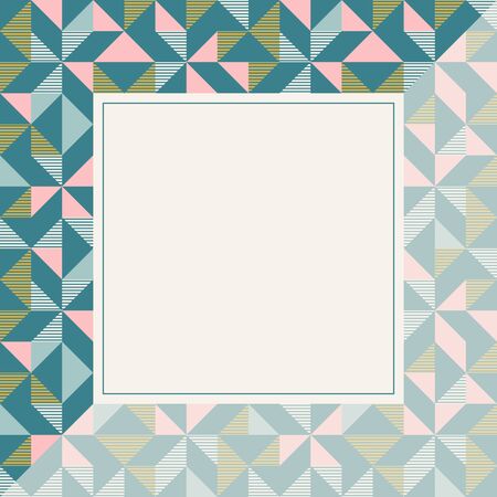 Square frame in retro colors. Abstract geometric background pattern, diamond geo shapes. Vector illustration. Mint, blush pink, mustard yellow, teal retro colors background for banner, party poster.のイラスト素材
