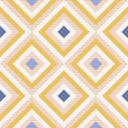 Abstract geometry in retro colors, diamond shapes geo pattern. Seamless vector pattern. Navy blue,...