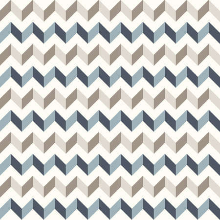 Abstract geometric background in neutral colors. Seamless vector pattern. Brown taupe, navy blue and teal natural colors. Fashion fabric patchwork design. Simple geometry chevron patternのイラスト素材