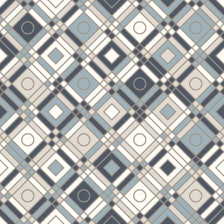 Diamond shapes, crossing lines and cirlces, abstract geometric background. Seamless vector fashion pattern. Perfect for fabric pattern, wallpapers, web backgrounds.のイラスト素材