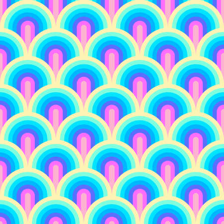 Unicorn rainbow stripes pattern. Neon pastel rainbow illustration. Seamless vector background. Mermaid scales pattern. Abstract geometric wave background.のイラスト素材