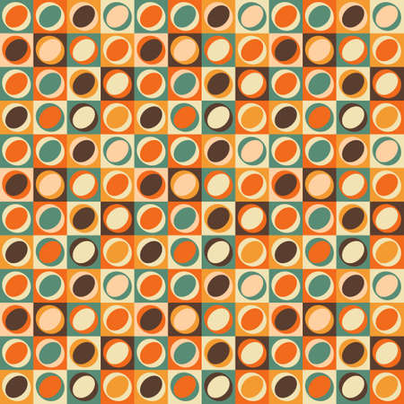 Mid-century modern seamless pattern, geometric shapes in retro colors. Abstract repeating geometry...