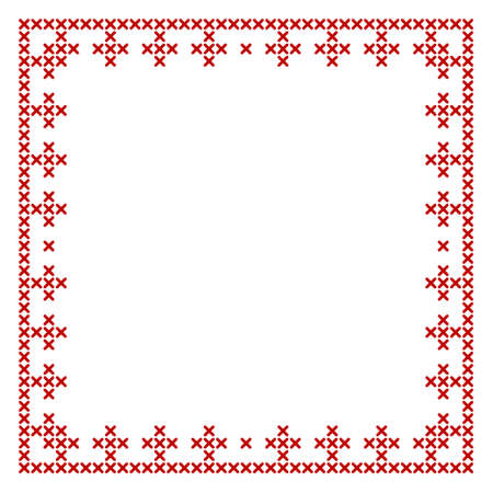 Cross stitch border, square frame pattern, perfect for Christmas banner design. Geometric redwork ornament for napkin embroidery layout pattern. Vector illustrationのイラスト素材