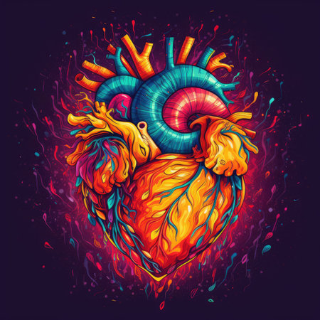 Colorful heart, artistic illustration, multicolor paint splash, digital art, ai generatedの素材