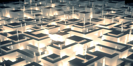 Abstract scientific geometic 3d background, glowing mosaic structure texture, 3d render illustration,の素材