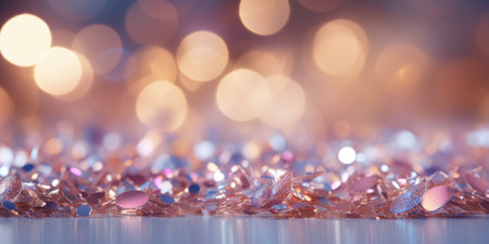 Abstract glitter lights, festive banner background template, golden bokeh, blurred background, empty space for your textの素材