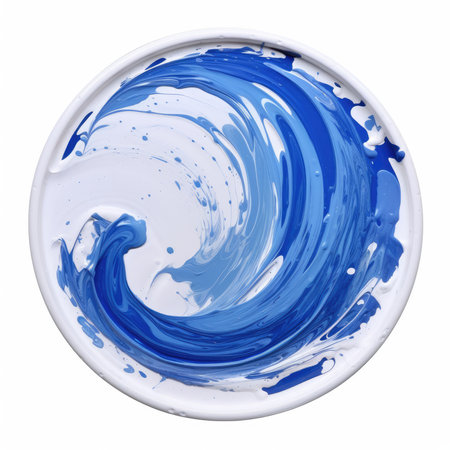 Round paint blot splash circle, isolated on white background, blue colorの素材
