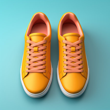 Trendy sports shoes sneakers, stylish and elegant, festive sport banner template background, bright color accents, solid color backgroundの素材