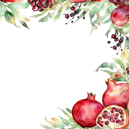 Pomegranate fruit, watercolor illustration, on white backgroundの素材