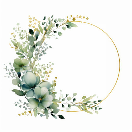 Wedding floral composition, watercolor eucalyptus greenery arrangement isolated on white, Botanical illustration, Gentle and elegant beautiful flowers in bouquet, perfect for invitation,の素材