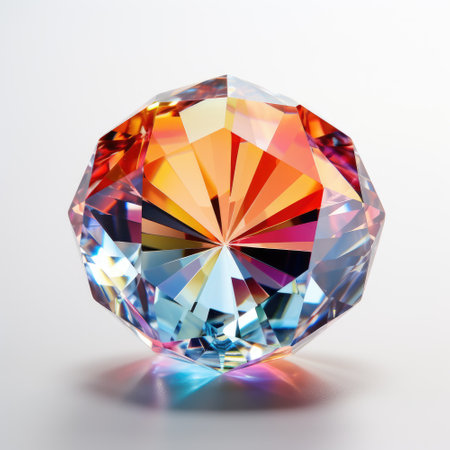 Single round cut multicolor diamond crystal, shiny and sparkling, facetedの素材