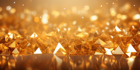 Abstract 3d golden glitter shiny luxury background pattern texture. soft light, shiny glowing gold colors. 3d illustration.の素材