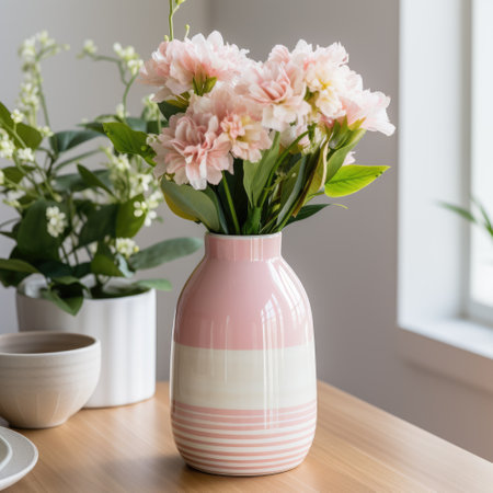 Modern vase, home decor, spring flowers table in bright light room interior, Scandinavian home style.の素材