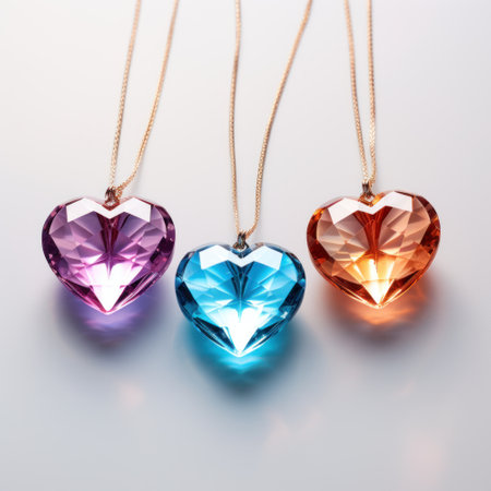 Necklace with transparent glass heart pendants, thin chain, romantic jewelry gift for Valentine's Dayの素材