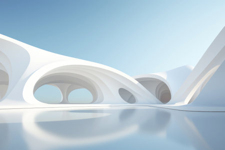 Abstract architecture background, futuristic white arched concrete building interior 3d render, bright sunny day, soft light, empty buildingの素材