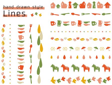 hand-drawn style line setのイラスト素材