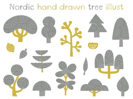 Nordic hand drawn tree illustのイラスト素材