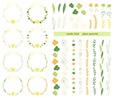 nordic bird and plant material setのイラスト素材