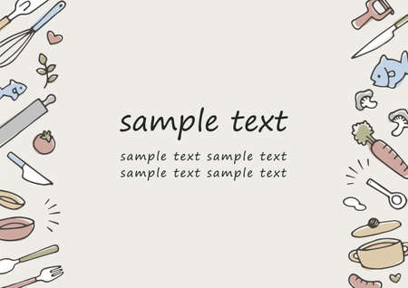 hand drawn kitchen tools frameのイラスト素材