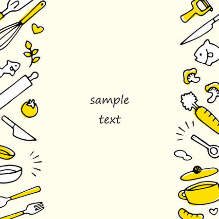 hand drawn kitchen tools frameのイラスト素材