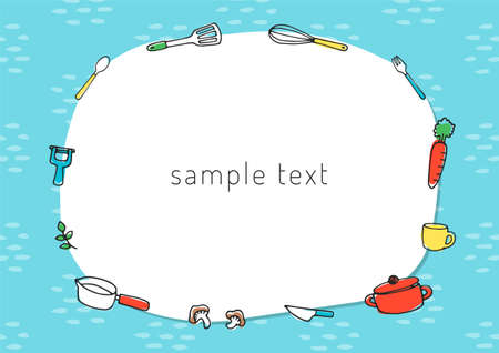 hand drawn kitchen tools frameのイラスト素材